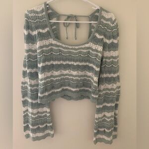 Hollister Square-Neck Crochet Style Boho Beach Sweater Sage Green Size XL